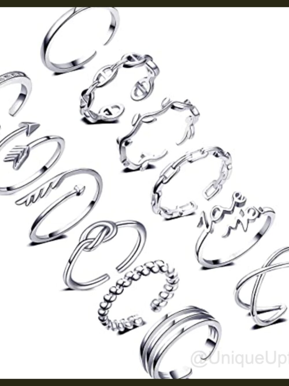 12pc Silver Plated Adjustable Open Rings Set Stackable Midi Knuckle Rings